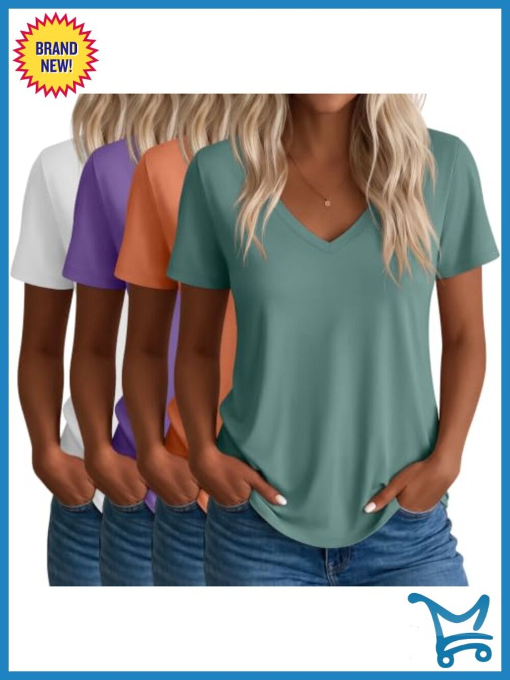 4 Pack Women's V Neck Short Sleeve T Shirts Loose Casual Summer Tees